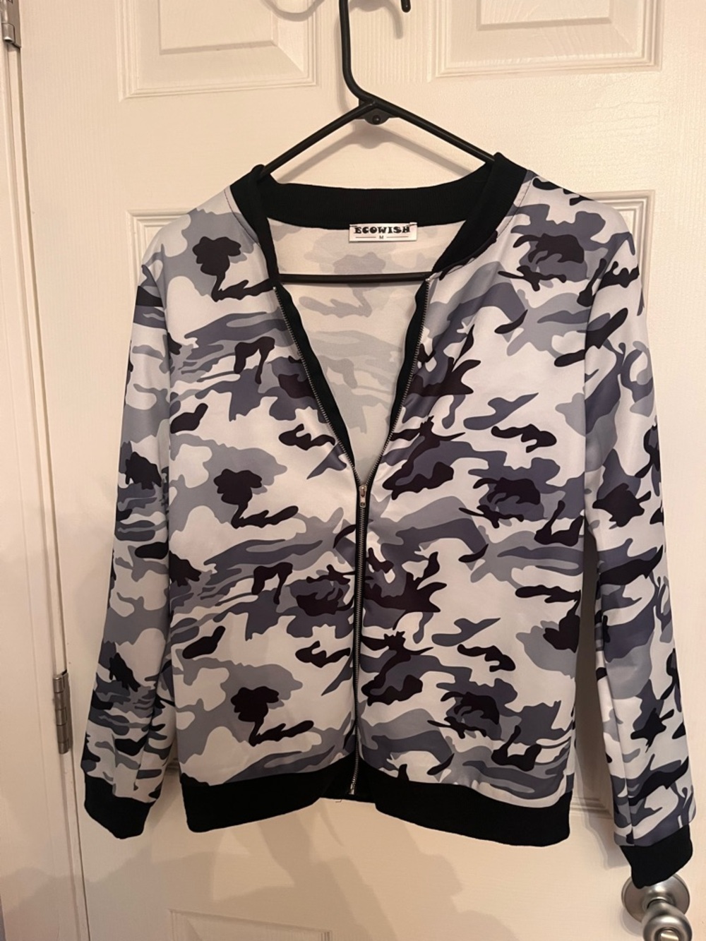 ECOWISH Women's Grey Camo Bomber Jacket